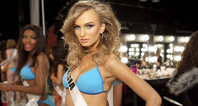 Miss Georgia 2012 Shedania poses backstage during the 2012 Miss Universe Presentation Show at PH Live in Las Vegas