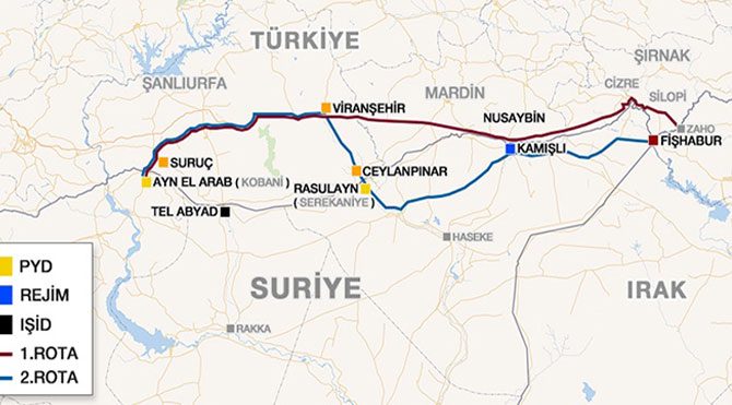 Peşmergenin Kobani'ye olası geçiş rotaları