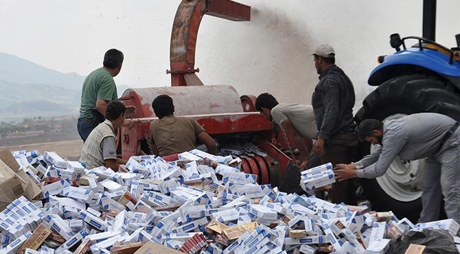 İslahiye'de 120 bin paket kaçak sigara imha edildi