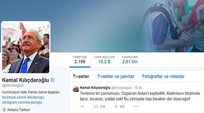 Kılıçdaroğlu'ndan Özgecan tweet'i