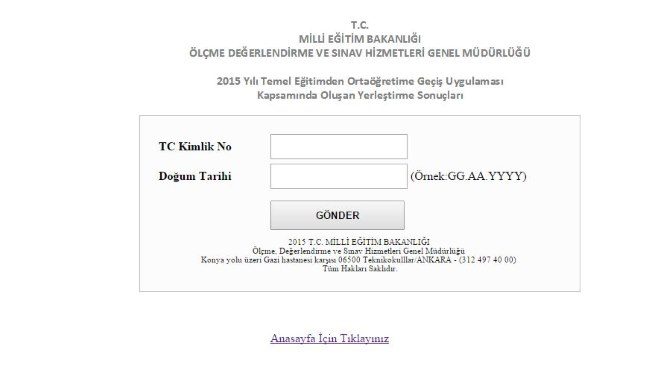 TEOG SONUÇLARI SORGULAMA EKRANI