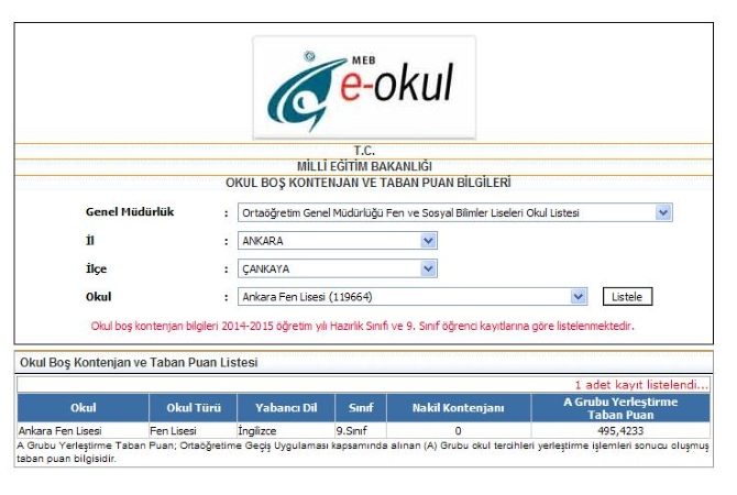 e-okul kontenjanlar