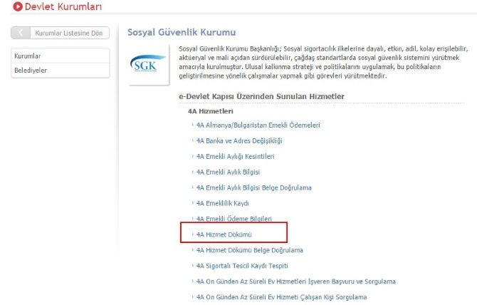 SGK Hizmet Dökümü