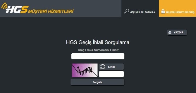 HGS Kaçak Geçiş Sorgulama