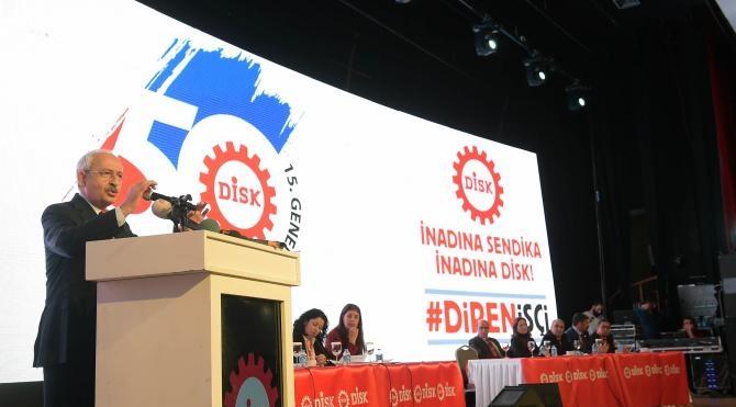 DİSK`in 15. Olağan Genel Kurulu başladı, CHP Lideri Kılıçdaroğlu konuştu