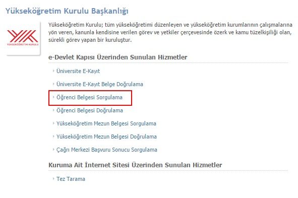 Öğrenci Belgesi Sorgulama