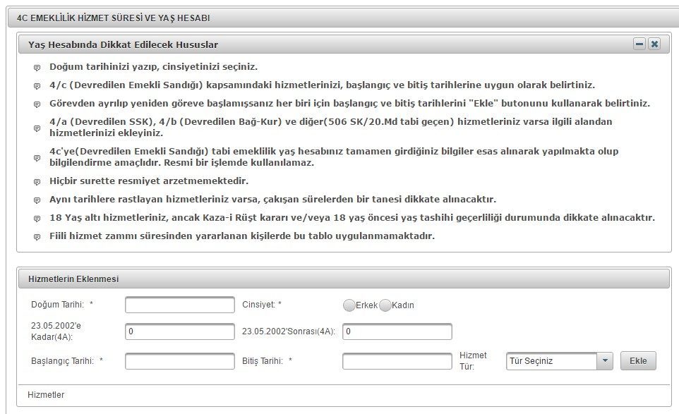 4c emeklilik hesaplama