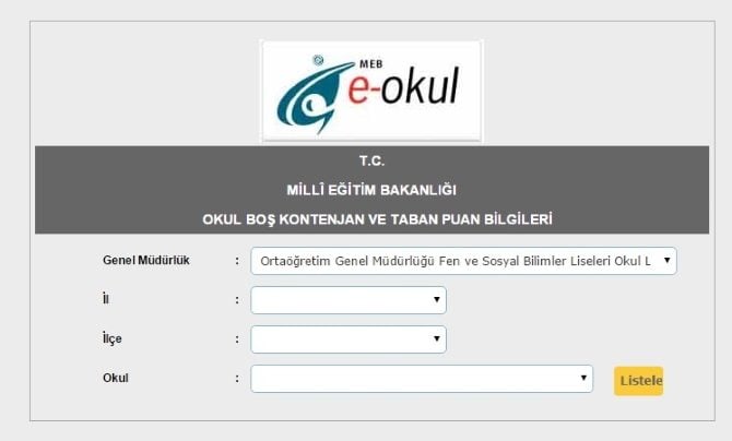 E Okul Boş Kontenjan