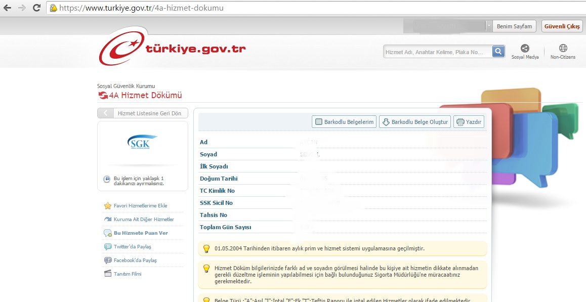 SGK Hizmet Dökümü