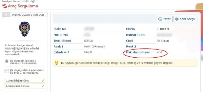 arac haciz sorgulama
