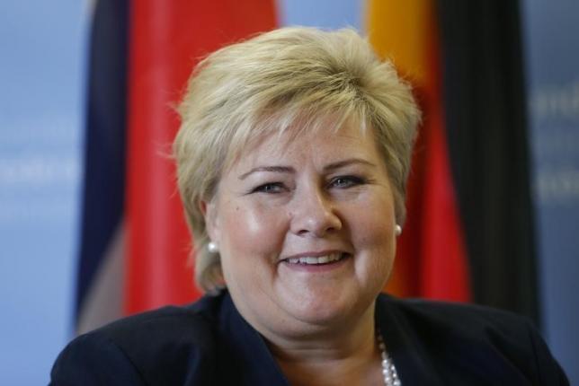 Norway's Prime Minister Erna Solberg smiles during her meeting with German Finance Minister Wolfgang Schaeuble (unseen) in Berlin, Germany, September 16, 2015. REUTERS/Hannibal Hanschke