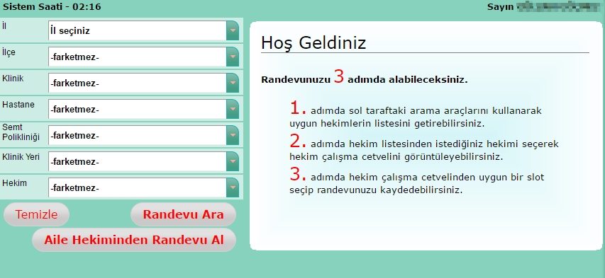 MHRS Randevu Alma Sistemi