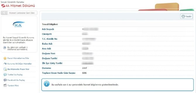 SSK Hizmet Dökümü