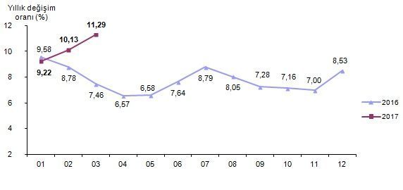 Yıllık enflasyonun seyri. Grafik: TÜİK