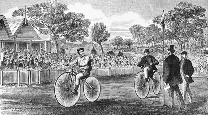 Fransa'da düzenlenen ilk bisiklet yarışının resmedilmiş hali