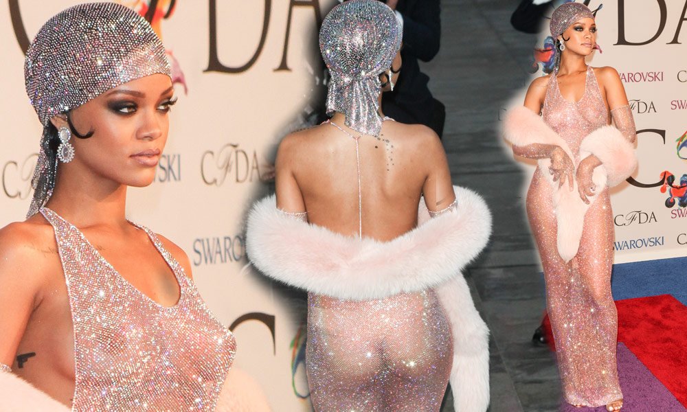 2014'teki CFDA Moda Ödülleri'nde Adam Selman kıyafetiyle adeta sükse yapmıştı. Tamamen transparan olan kıyafetini kürk etol ile tamamlayan Rihanna uzun bir süre konuşulmuştu.