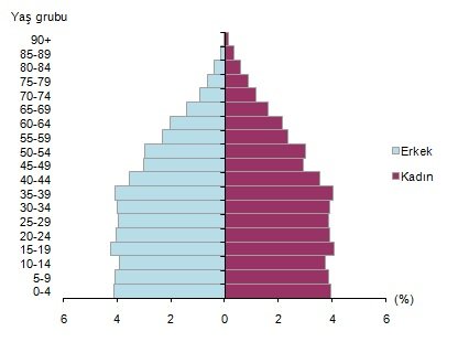 Türkiye nüfusunun yaşlara göre dağlımı. Grafik: TÜİK