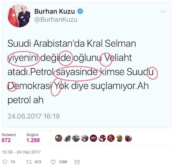Burhan Kuzu'nun dün attığı tweet'i bir kullanıcı yazım yanlışlarını böyle düzeltti. Bu paylaşım dün Twitter'da gündem yarattı. 