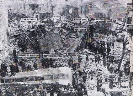 Patlama sonrası bir çok bina hasar gördü. 10 milyon lira hasar oluştu. KROKİ: Milliyet Gazetesi