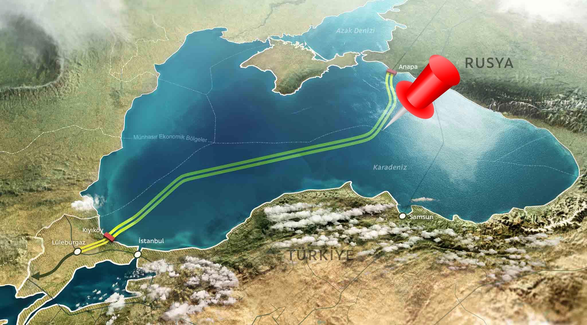 Türk Akımı Açık Deniz Doğalgaz Boru Hattı´nı oluşturacak hatlardan ilki, 4 Kasım 2017 tarihinde Türkiye´nin Münhasır Ekonomik Bölgesi´ne (işaret edilen bölgeden) giriş yaptı.
