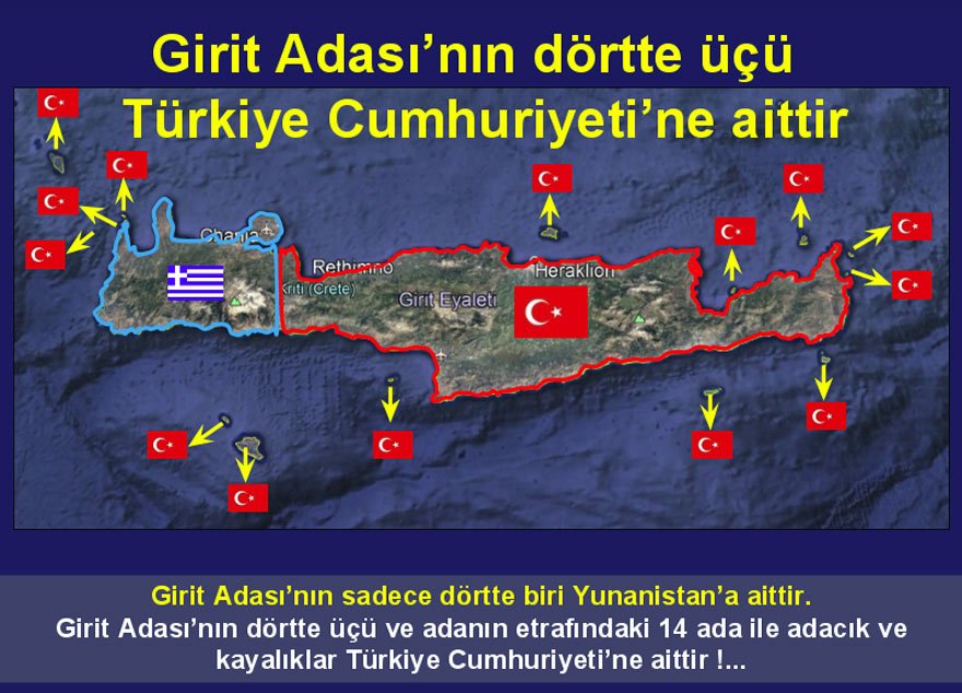 Ümit Yalım, Girit Adası'nda Türkiye'ye ait yerleri haritada işaretledi.