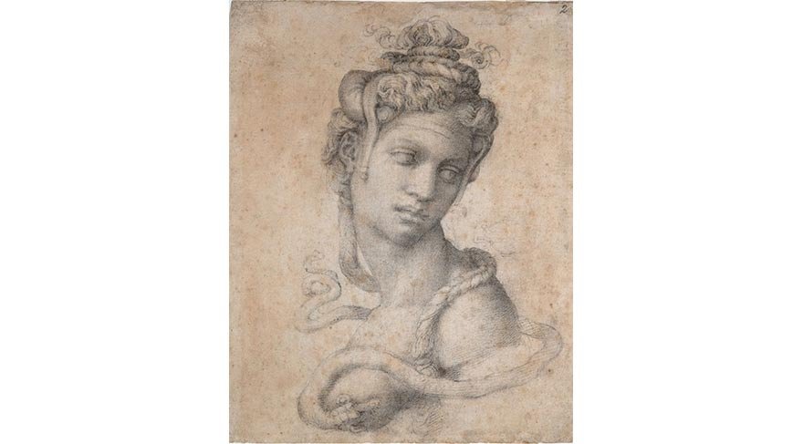 Michelangelo Buonarroti, Female Figure Seen in Bust-Length from the Front (Cleopatra) (1530-33)
