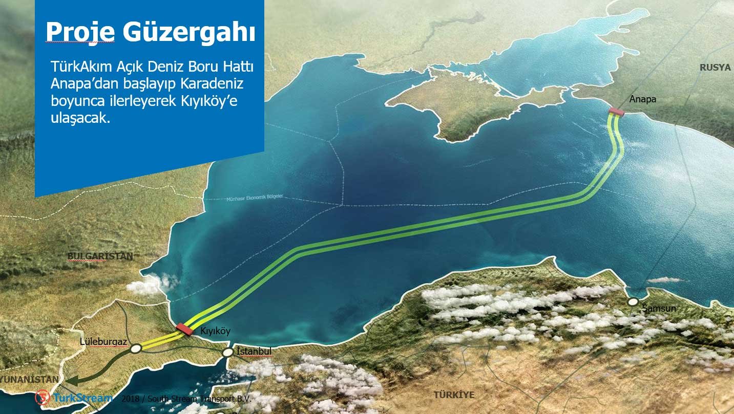 Türk Akımı boru hattından Türkiye'ye gaz taşıyacak ilk hat Türkiye münhasır ekonomik bölgesi sınırları içine girdi.