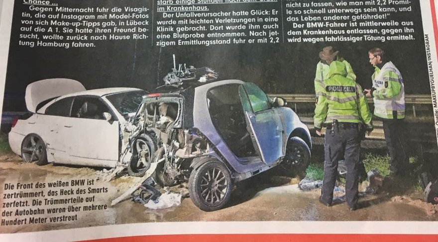 Alman basını kazaya geniş yer verdi. Sarhoş BMW sürücüsüne adam öldürmekten dava açılıyor.