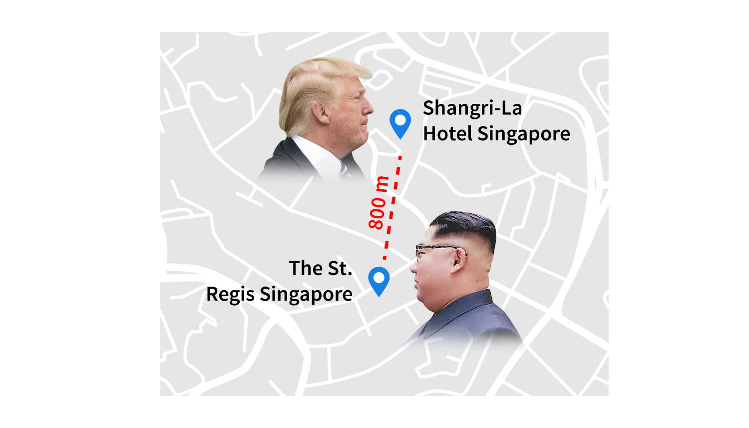 Singapur'da bir araya gelecek iki liderin kaldıkları otel arasında sadece 800 metre mesafe var.