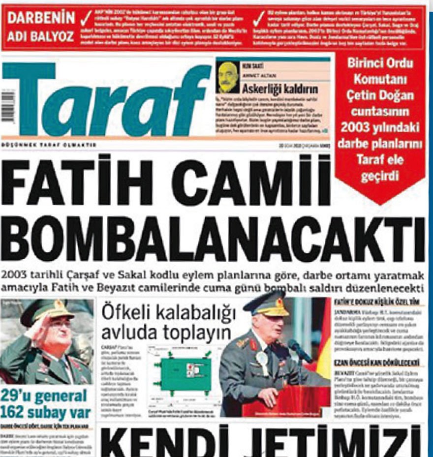Halen Diyarbakır Jandarma Komutanı olan Tuğgeneral Ali Demir’in, “Çarşaf eylem planı” adlı sahte belgede, 8 subay ile birlikte Fatih, Beyazıt, Eyüp ve İsmailağa camilerini bombalayacakları belirtilmişti. 
