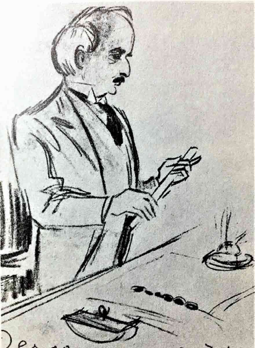 Karikatürist Derso’nun, Lozan’ı imzalamaya hazırlanan İsmet Paşa çizimi.