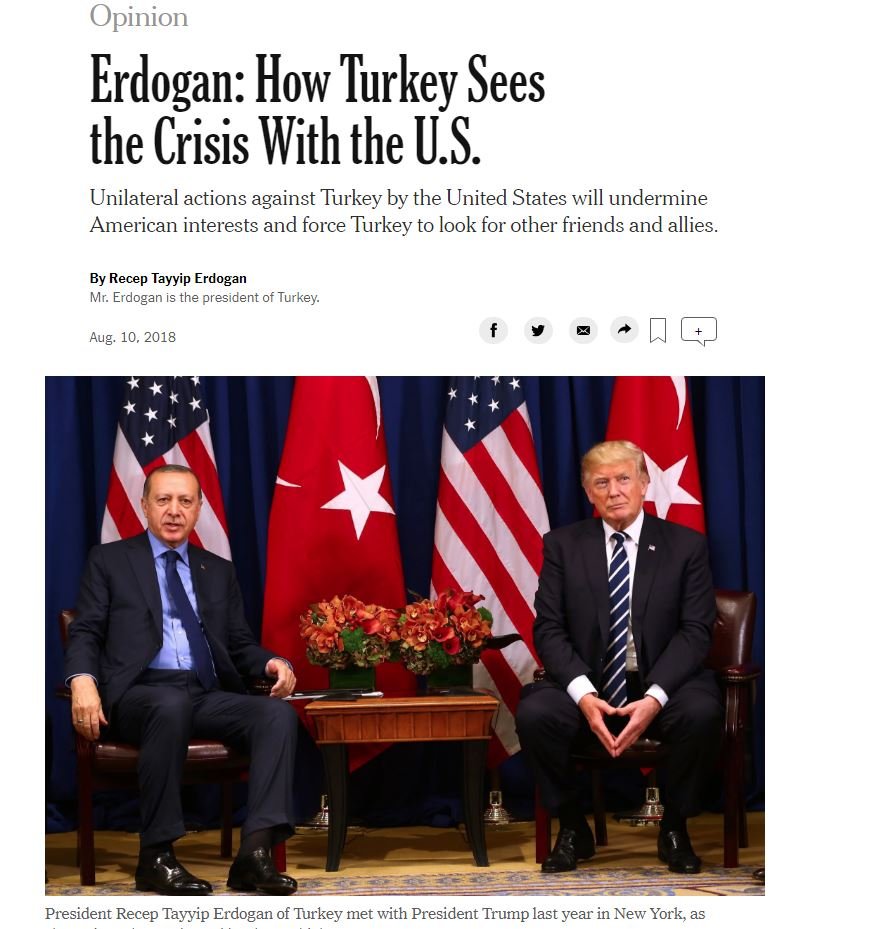 Gazete, Türkiye-ABD ilişkilerine geniş yer ayırdı. Erdoğan'ın makalesinin yanı sıra gelişmeyi başka köşe yazılarıyla da duyurdu.