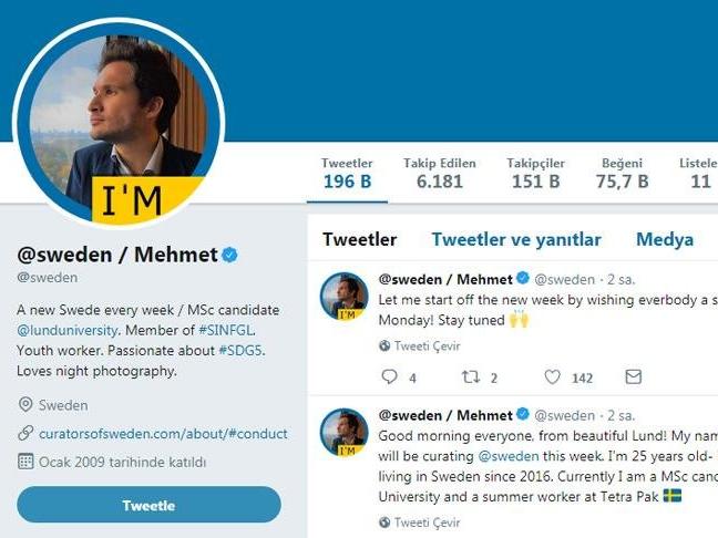 İsveç'in resmi Twitter hesabı bir Türk'e emanet