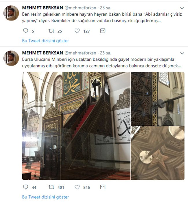 Skandalı ortaya çıkaran Mimar Mehmet Berksan çektiği fotoğrafları twitter hesabından paylaştı. 