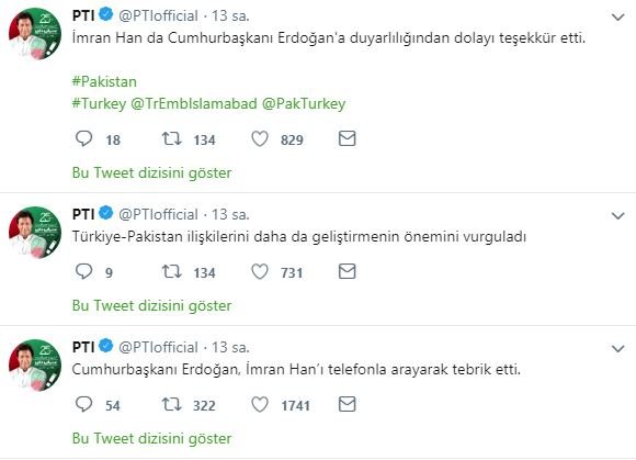 PTİ'nin resmi hesabından Türkçe paylaşım yapıldı.