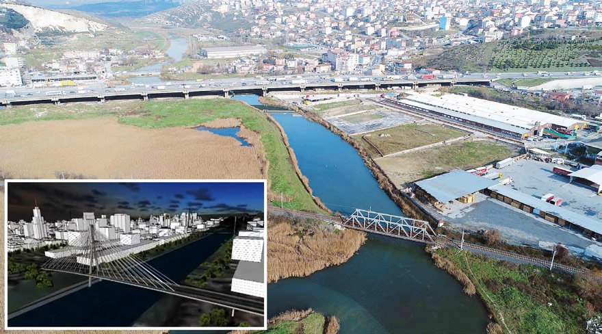 45 kilometrelik Küçükçekmece-Sazlıdere- Durusu koridoru (sağda), yukarıda maketi görülen Kanal İstanbul projesinin yolu olarak tespit edildi. Güzergah, havadan bu şekilde fotoğraflandı. 