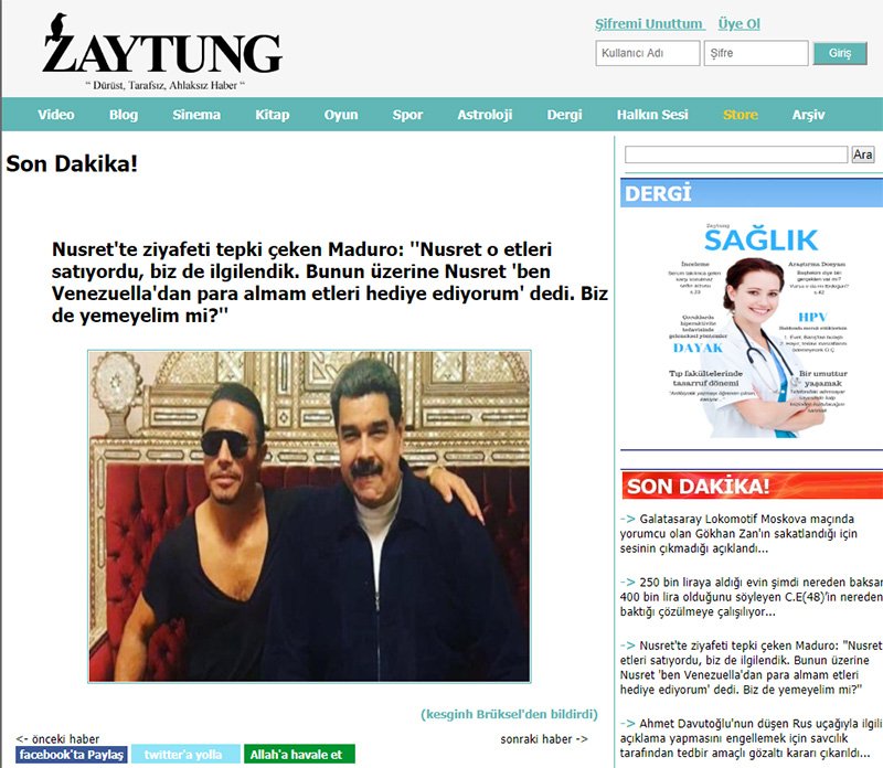Parodi haber sitesi Zaytung Maduro'yu Erdoğan'ın sözleriyle tiye aldı. 
