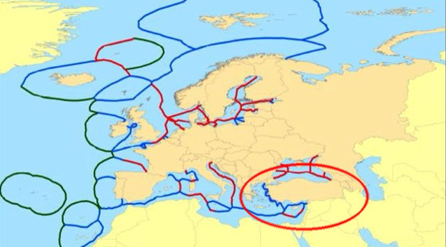 Çetin'in paylaştığı haritada Türk karasuları yalnızca Akdeniz ile sınırlı kalıyor. 