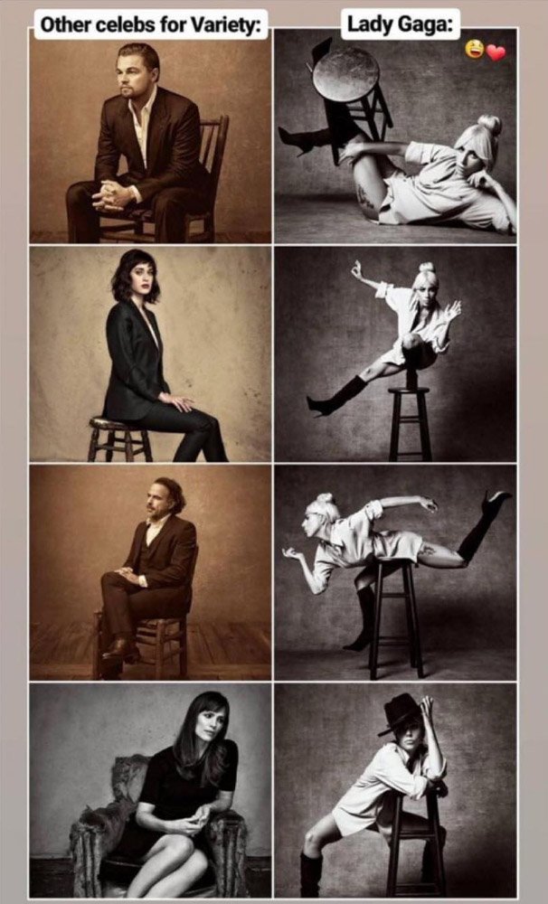 Bu fotoğraf sosyal medyaya damgasını vurdu. Derginin klasik sandalyeli pozunu daha önce pek çok ünlü isim verdi. Ama ilk kez Lady Gaga farklı pozlar denedi...