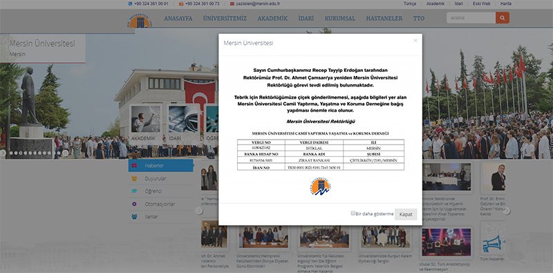 Rektörün talebi üniversitenin resmi internet sayfasında yayınlandı