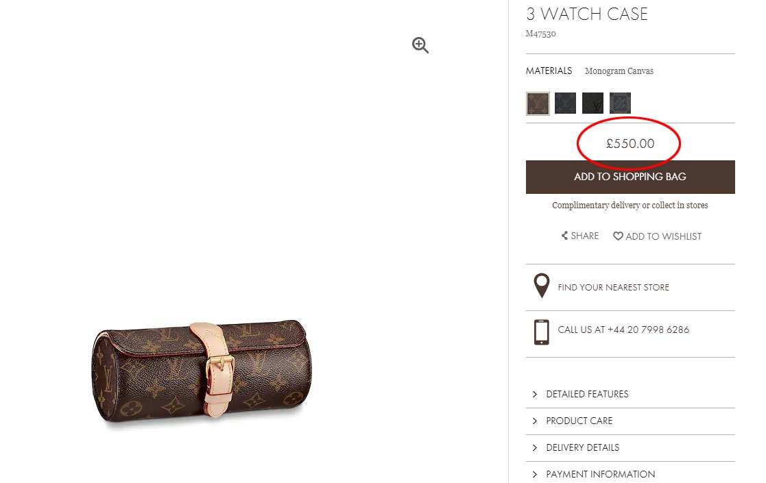 Louis Vuitton'ın internet sitesindeki çantanın fiyatı 550 pound.