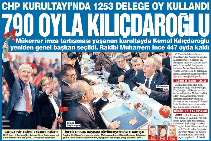 CHP'nin 36. Olağan Kongre'sinde Kılıçdaroğlu bir kez daha genel başkanlığa seçildi