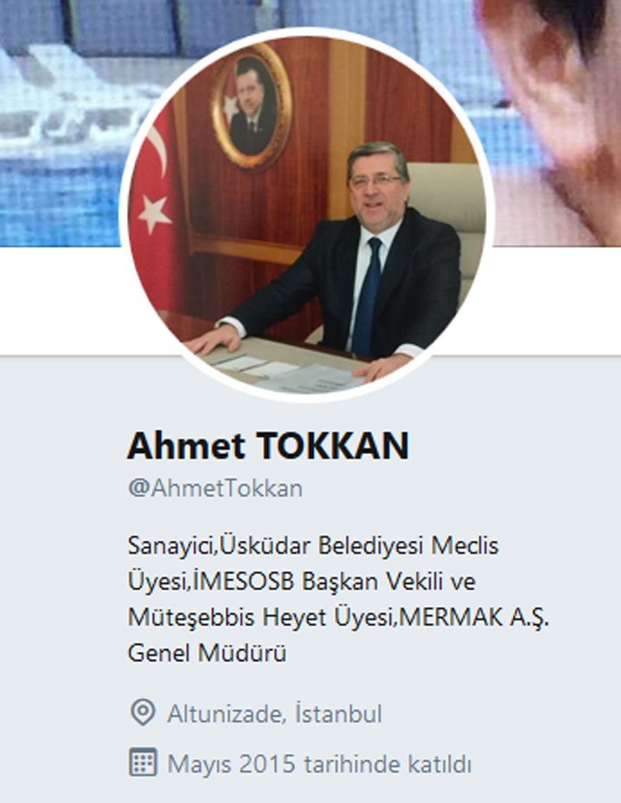 Meclis üyesi Tokkan'ın Twitter hesabı. 