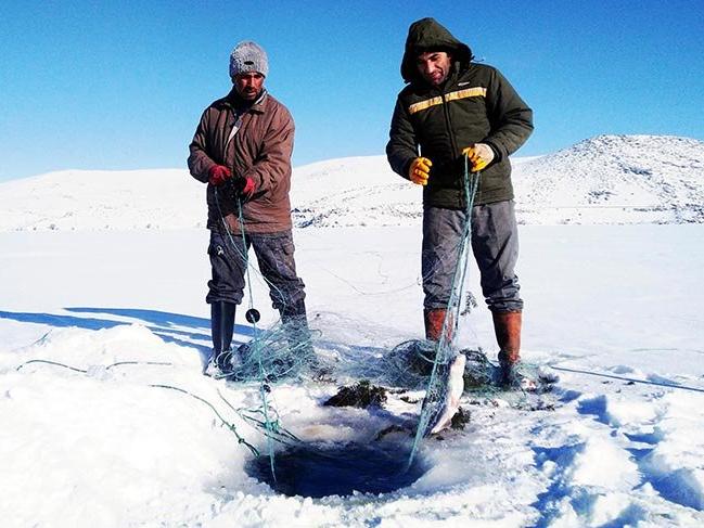 Donan Çıldır Gölü'nde Eskimo usulü balık avı