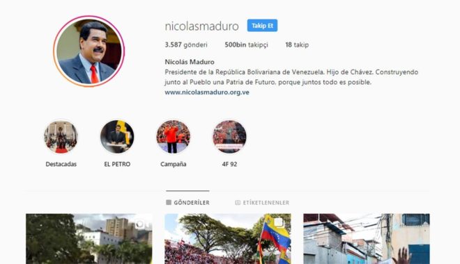 Maduro'nun Instagram hesabı.
