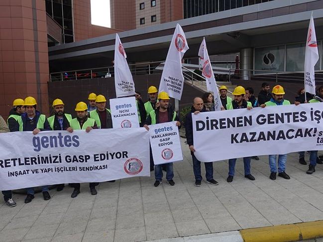 Ücretlerini alamayan işçiler inşaat firması önünde eylem yapıyor