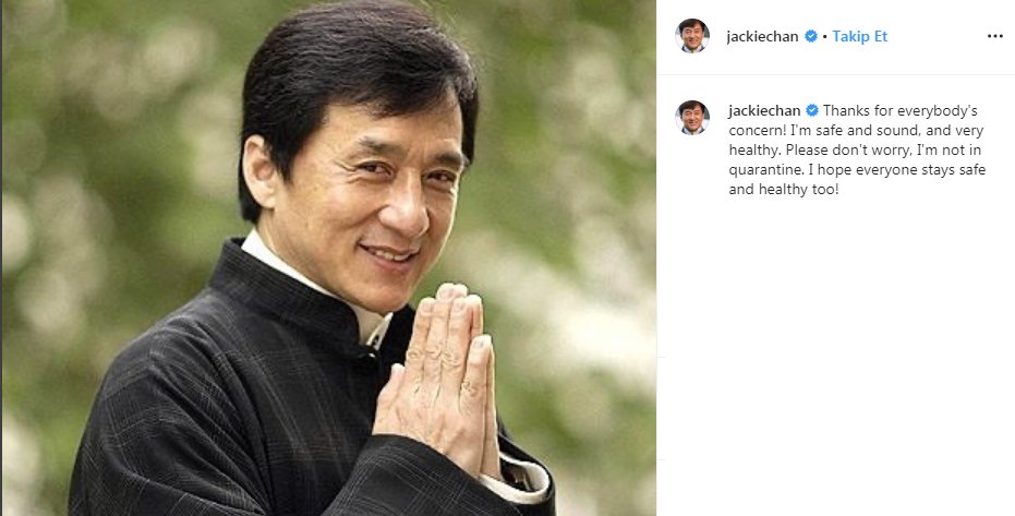 Jackie Chan'den corona virüsü açıklaması: Sağlıklıyım, karantinada değilim - Sözcü