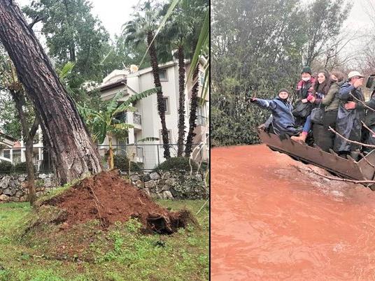 Muğla'da fırtına ağaçları söktü ve vatandaşlar selde mahsur kaldı