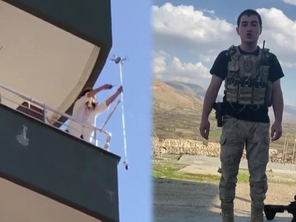 Bin 400 kilometre uzaktaki asker, eşine drone ile gül gönderdi