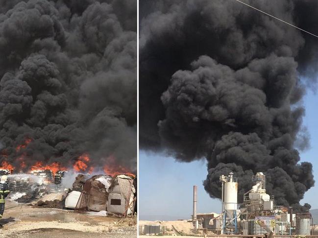 Zift yapım tesisinde yangın: 60 ton katkı maddesi yandı